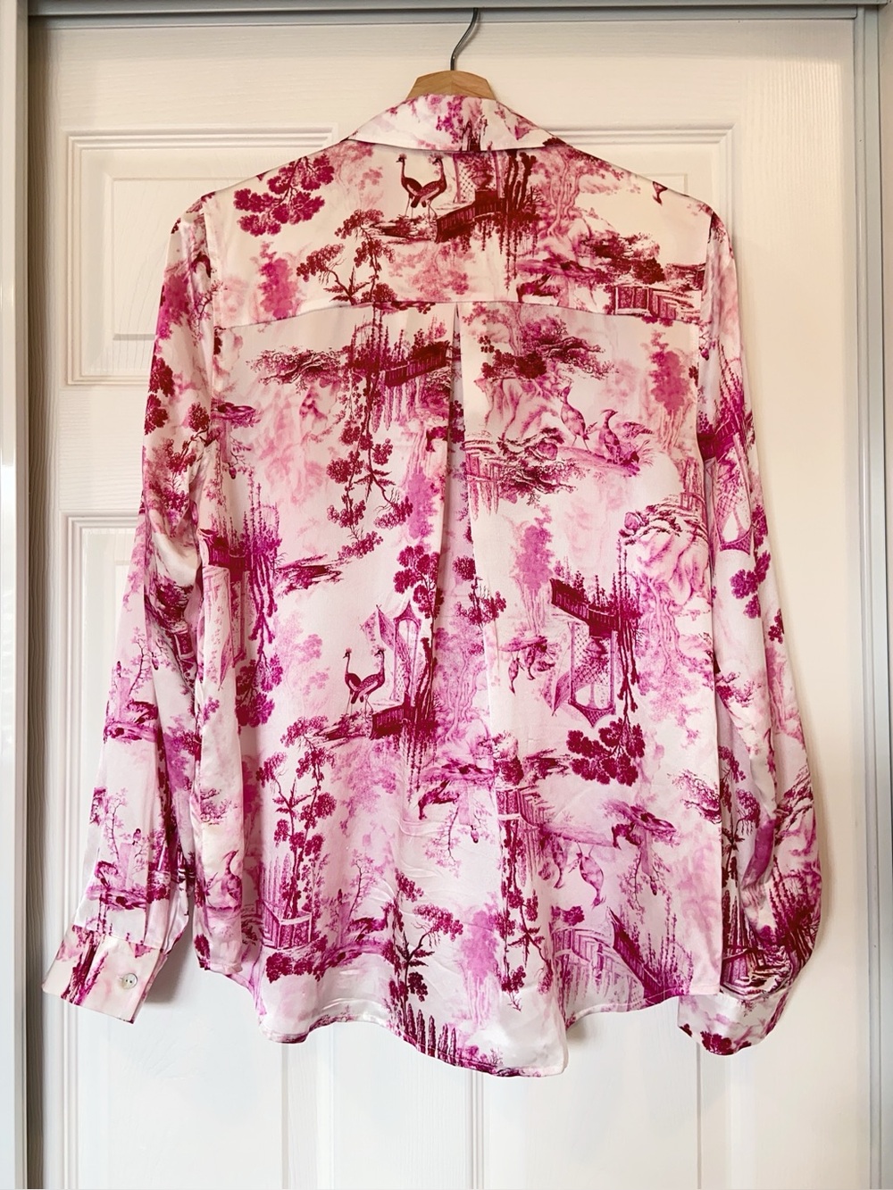 NWT L'Agence Tyler Silk Blouse Top In White/pink Small Porcelain Toile - Picture 7 of 8